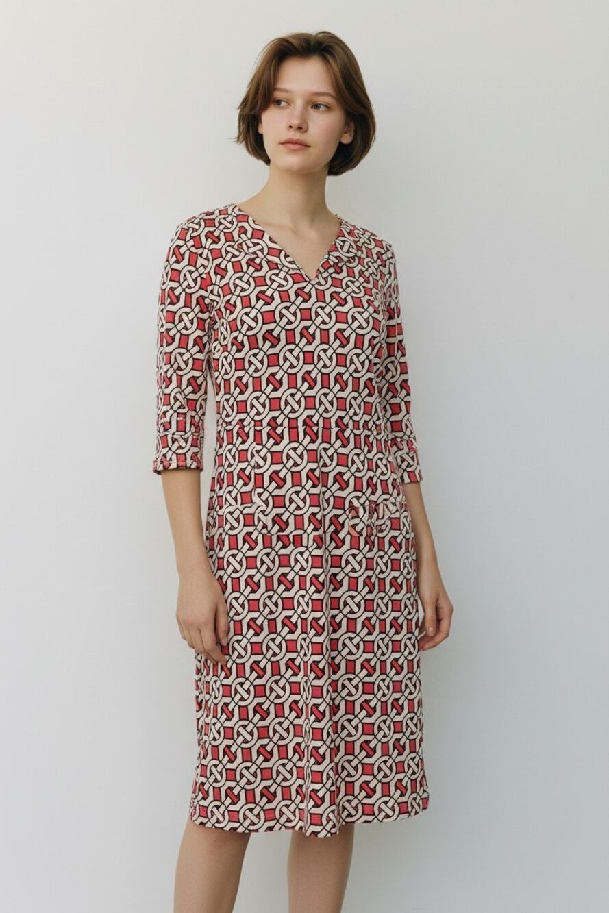 2 Dress red geometric shift dress Laundry Shelli Segal interlocking chain-link S